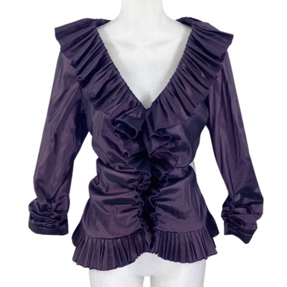 Tadashi Collection deep purple taffeta ruffle top Y11